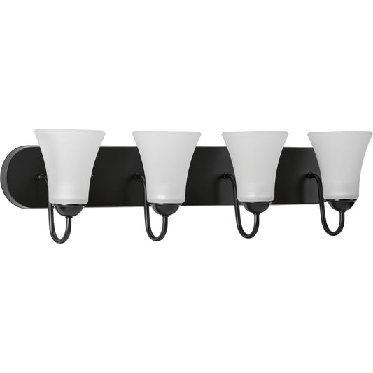 PROGRESS LIGHTING P300236-031 Matte Black Classic Collection Four-Light Matte Black Etched Glass Traditional Bath Vanity Light