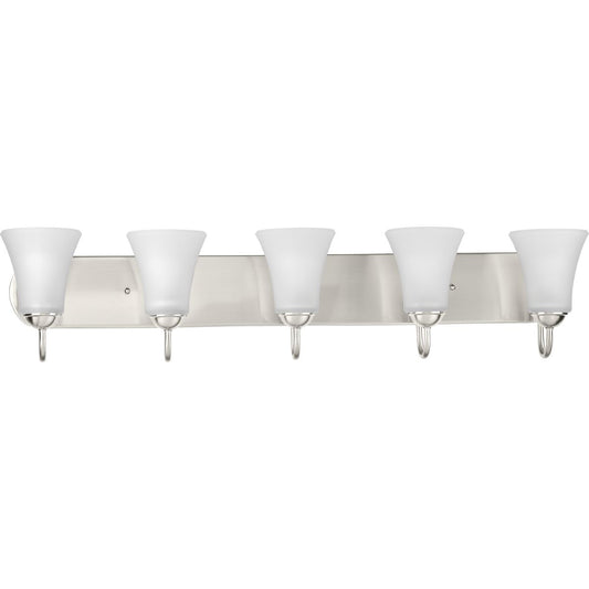 PROGRESS LIGHTING P300237-009 Brushed Nickel Classic Collection Five-Light Brushed Nickel Etched Glass Traditional Bath Vanity Light