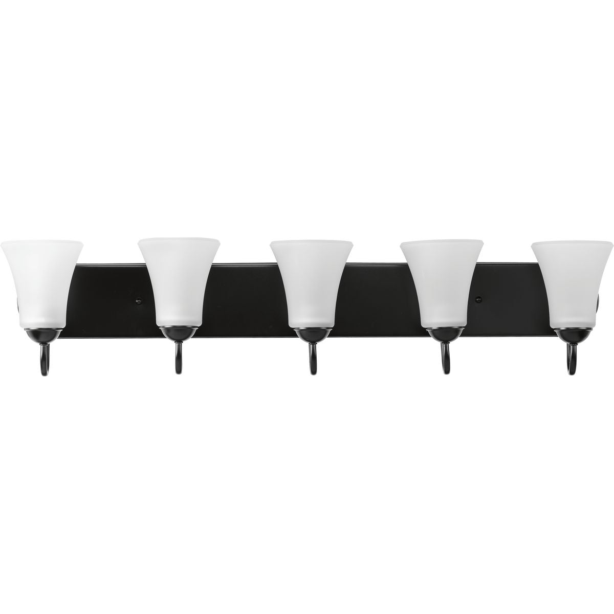 PROGRESS LIGHTING P300237-031 Matte Black Classic Collection Five-Light Matte Black Etched Glass Traditional Bath Vanity Light