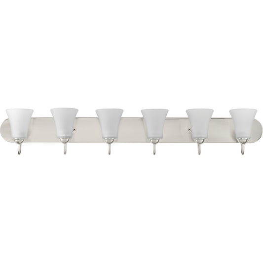PROGRESS LIGHTING P300238-009 Brushed Nickel Classic Collection Six-Light Brushed Nickel Etched Glass Traditional Bath Vanity Light