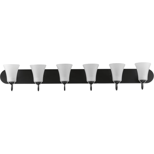 PROGRESS LIGHTING P300238-031 Matte Black Classic Collection Six-Light Matte Black Etched Glass Traditional Bath Vanity Light