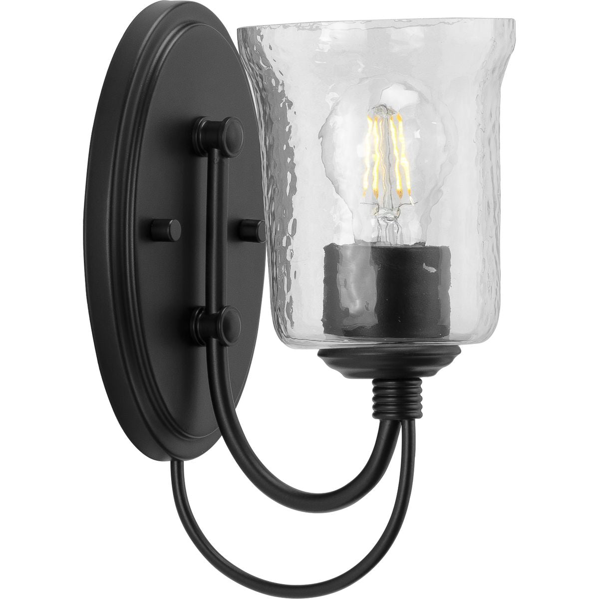 PROGRESS LIGHTING P300253-031 Matte Black Bowman Collection One-Light Matte Black Clear Chiseled Glass Coastal Bath Vanity Light