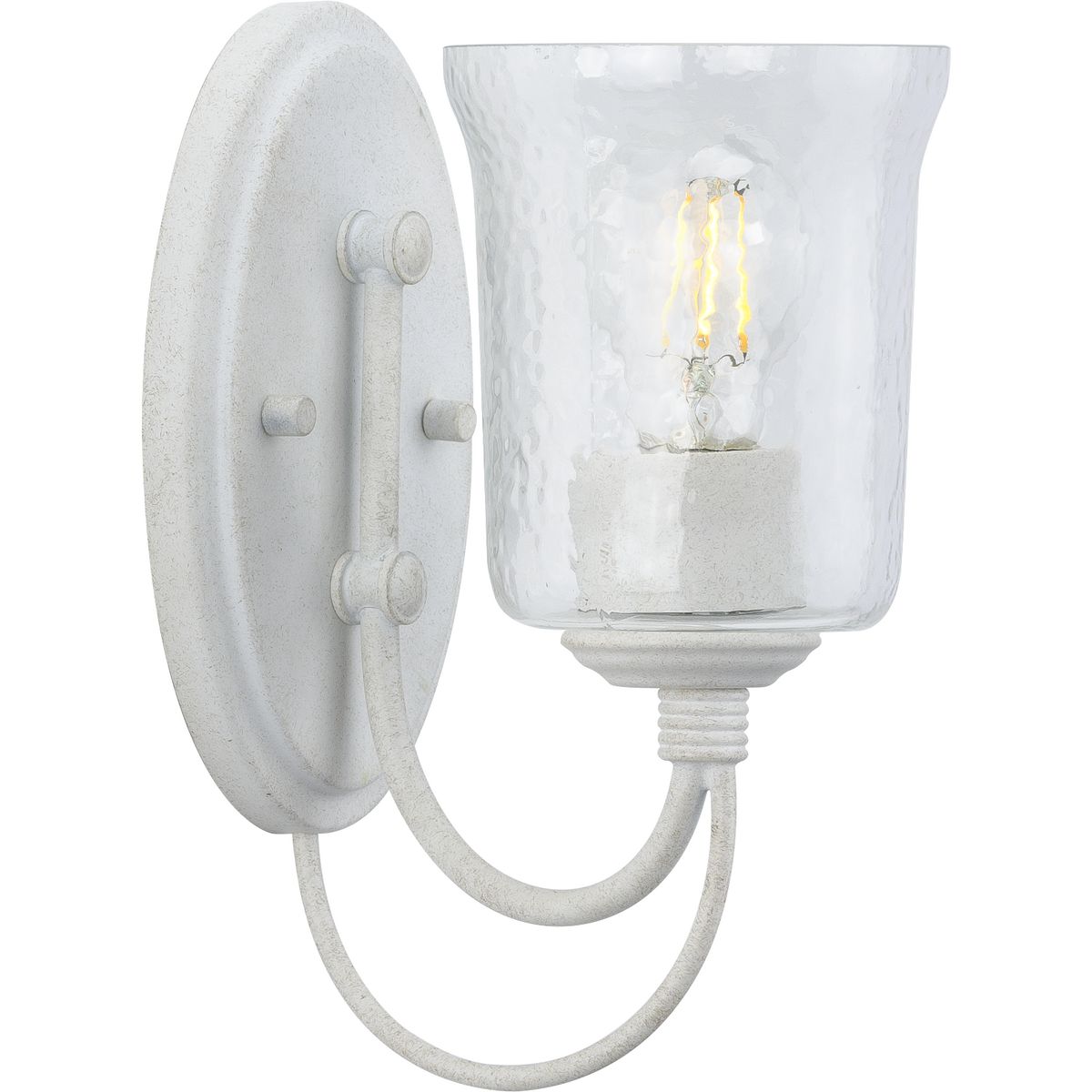 PROGRESS LIGHTING P300253-151 Cottage White Bowman Collection One-Light Cottage White Clear Chiseled Glass Coastal Bath Vanity Light