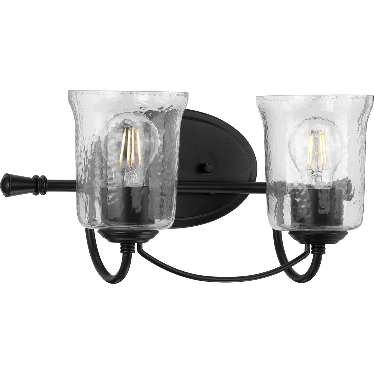 PROGRESS LIGHTING P300254-031 Matte Black Bowman Collection Two-Light Matte Black Clear Chiseled Glass Coastal Bath Vanity Light