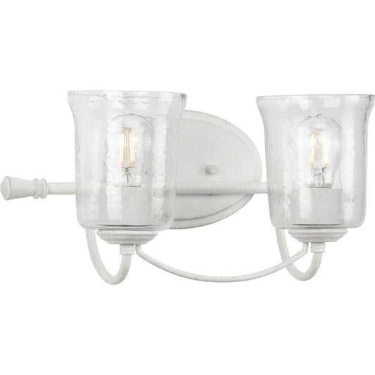 PROGRESS LIGHTING P300254-151 Cottage White Bowman Collection Two-Light Cottage White Clear Chiseled Glass Coastal Bath Vanity Light