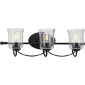 PROGRESS LIGHTING P300255-031 Matte Black Bowman Collection Three-Light Matte Black Clear Chiseled Glass Coastal Bath Vanity Light