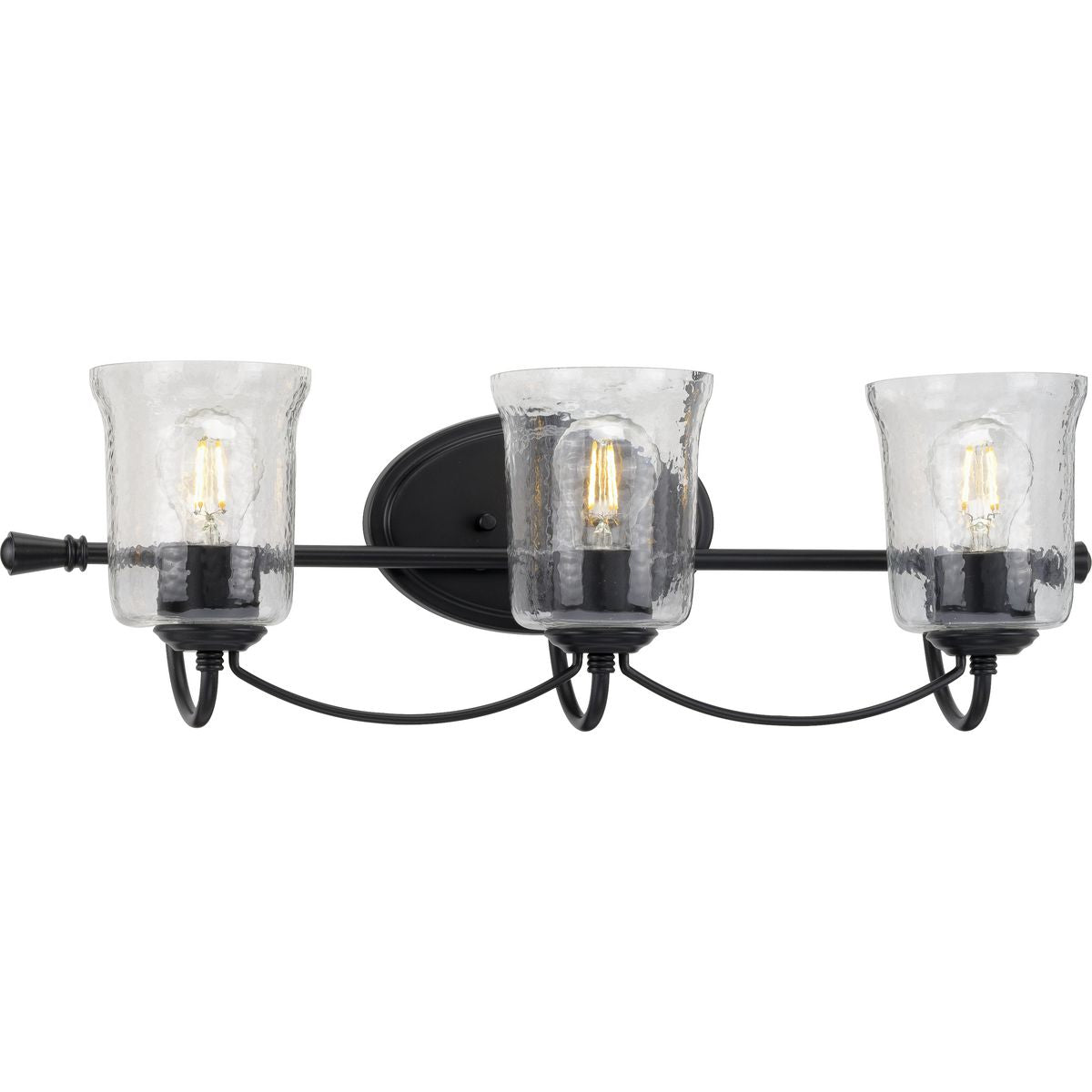 PROGRESS LIGHTING P300255-031 Matte Black Bowman Collection Three-Light Matte Black Clear Chiseled Glass Coastal Bath Vanity Light