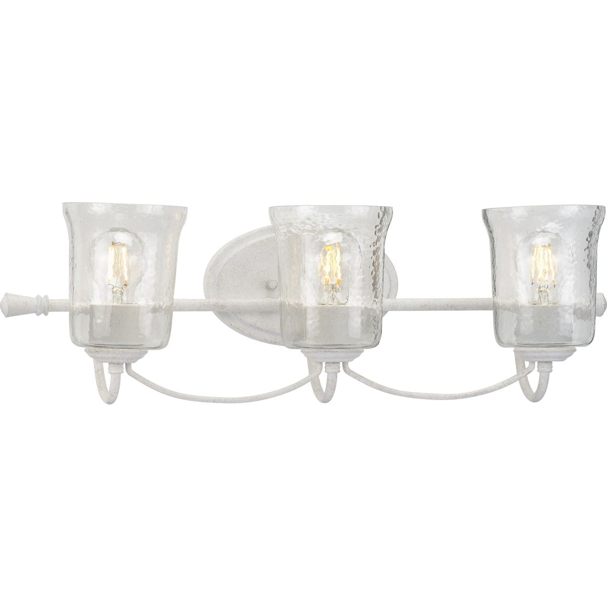 PROGRESS LIGHTING P300255-151 Cottage White Bowman Collection Three-Light Cottage White Clear Chiseled Glass Coastal Bath Vanity Light