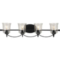 PROGRESS LIGHTING P300256-031 Matte Black Bowman Collection Four-Light Matte Black Clear Chiseled Glass Coastal Bath Vanity Light