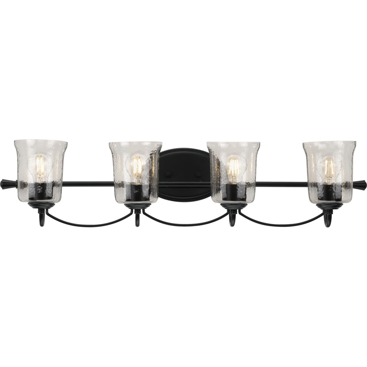 PROGRESS LIGHTING P300256-031 Matte Black Bowman Collection Four-Light Matte Black Clear Chiseled Glass Coastal Bath Vanity Light