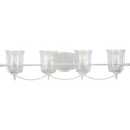 PROGRESS LIGHTING P300256-151 Cottage White Bowman Collection Four-Light Cottage White Clear Chiseled Glass Coastal Bath Vanity Light