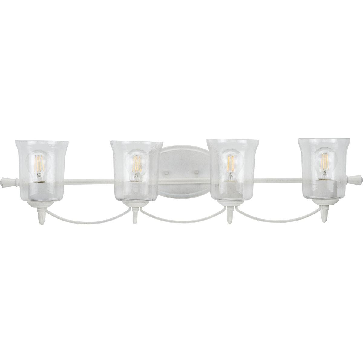 PROGRESS LIGHTING P300256-151 Cottage White Bowman Collection Four-Light Cottage White Clear Chiseled Glass Coastal Bath Vanity Light