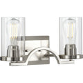 PROGRESS LIGHTING P300257-009 Brushed Nickel Lassiter Collection Two-Light Brushed Nickel Clear Glass Modern Bath Vanity Light