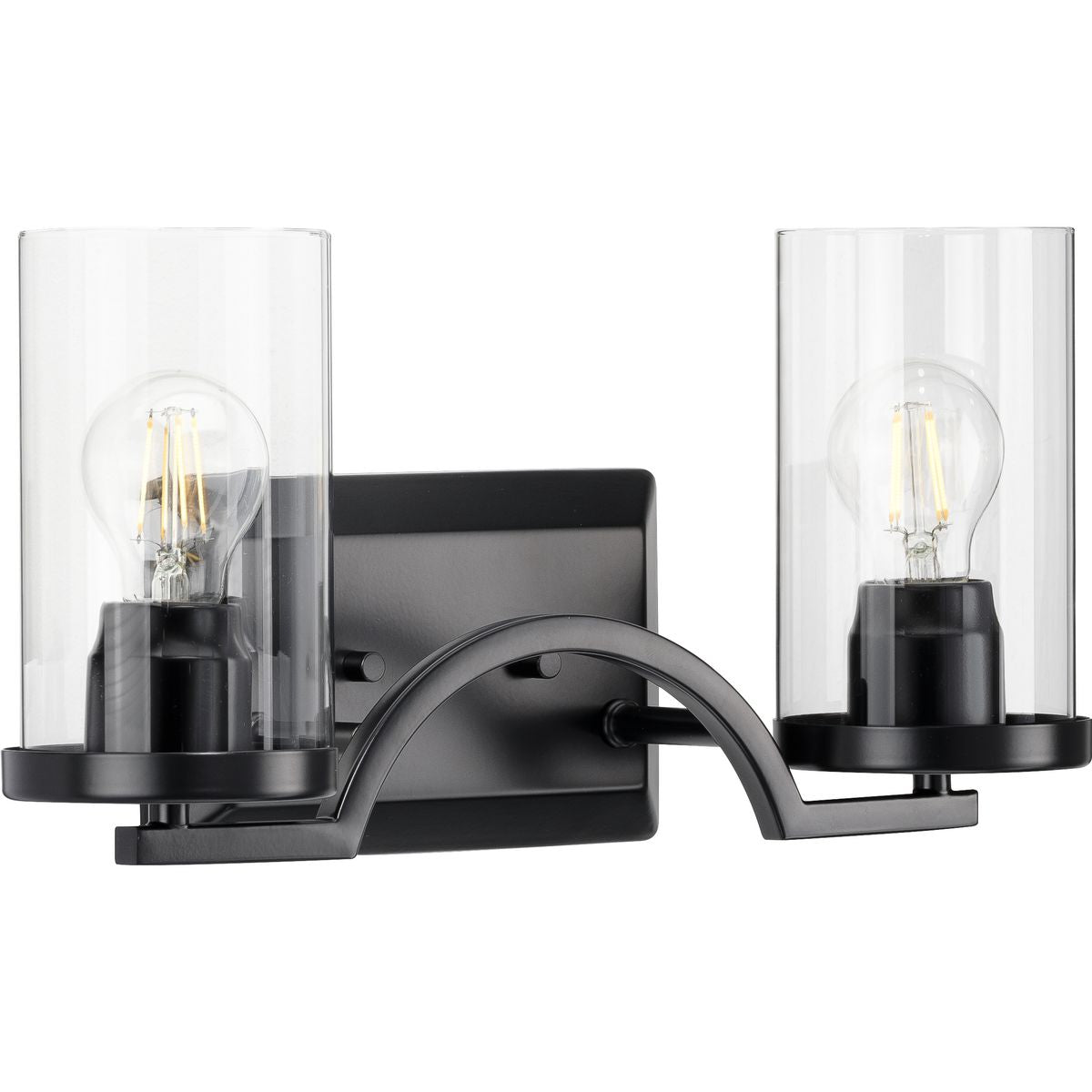 PROGRESS LIGHTING P300257-031 Matte Black Lassiter Collection Two-Light Matte Black Clear Glass Modern Bath Vanity Light