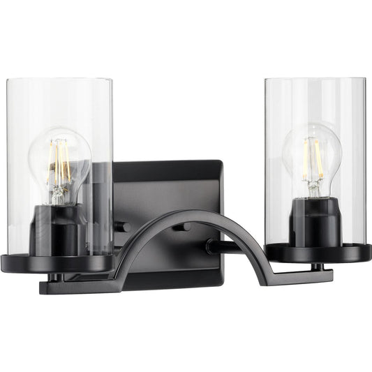 PROGRESS LIGHTING P300257-031 Matte Black Lassiter Collection Two-Light Matte Black Clear Glass Modern Bath Vanity Light