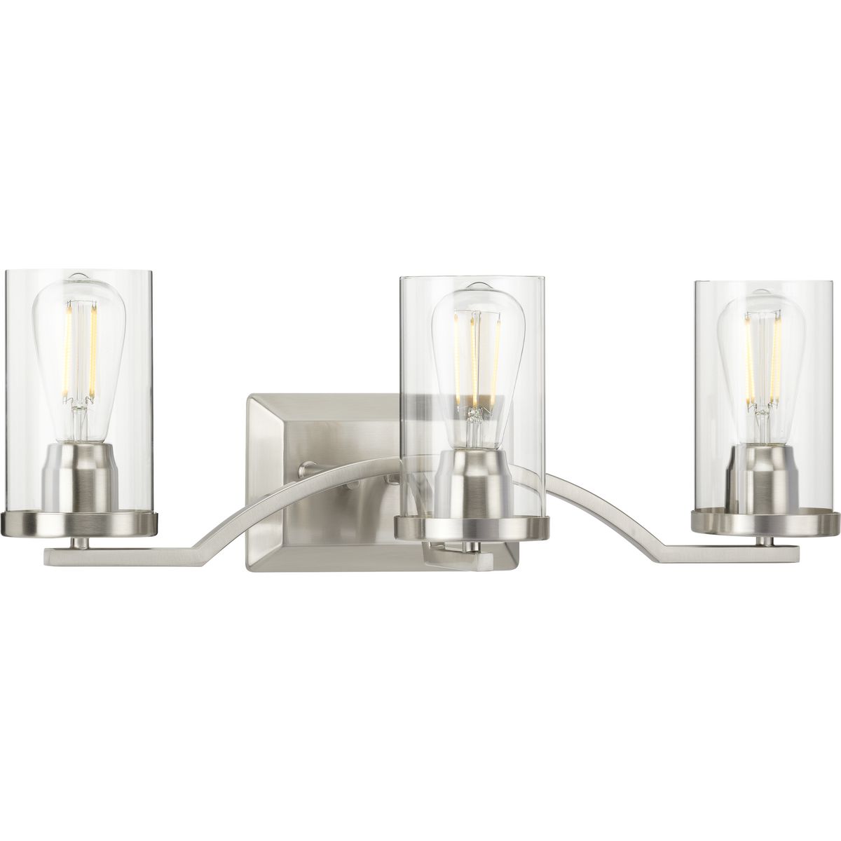 PROGRESS LIGHTING P300258-009 Brushed Nickel Lassiter Collection Three-Light Brushed Nickel Clear Glass Modern Bath Vanity Light