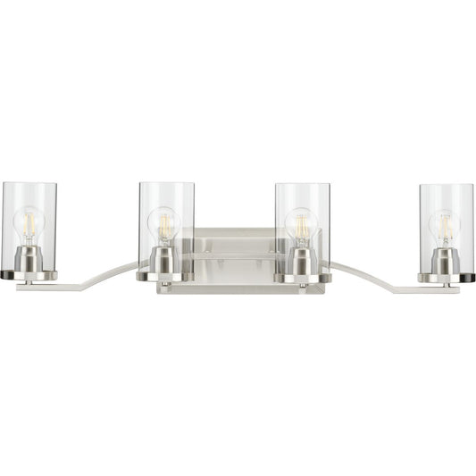 PROGRESS LIGHTING P300259-009 Brushed Nickel Lassiter Collection Four-Light Brushed Nickel Clear Glass Modern Bath Vanity Light