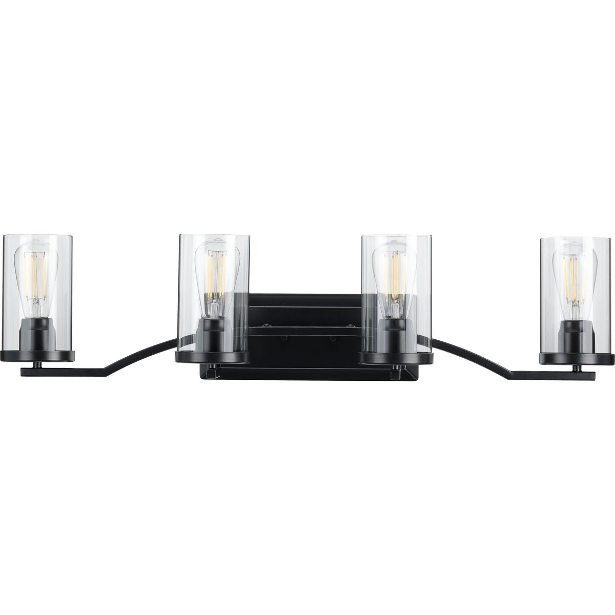 PROGRESS LIGHTING P300259-031 Matte Black Lassiter Collection Four-Light Matte Black Clear Glass Modern Bath Vanity Light