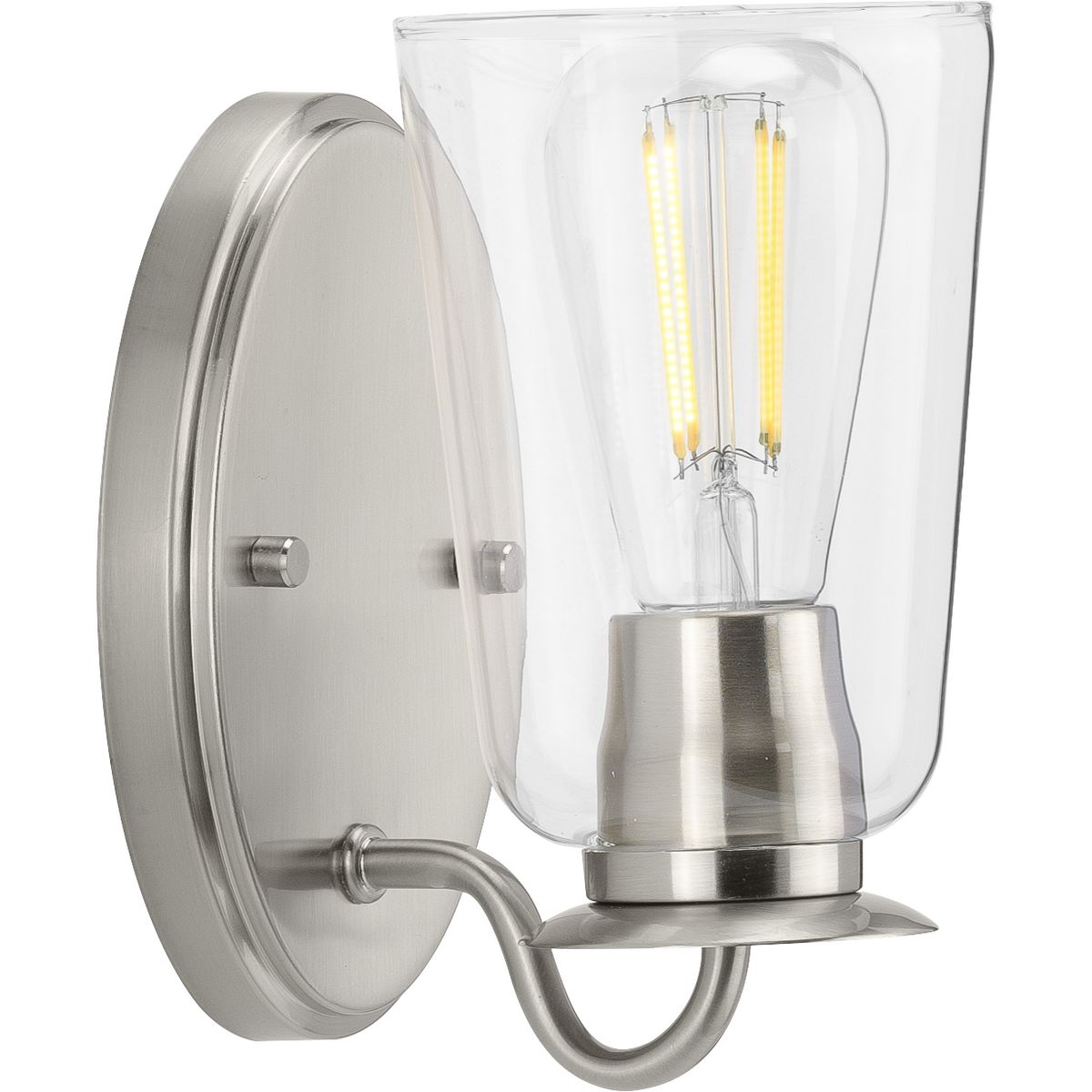PROGRESS LIGHTING P300261-009 Brushed Nickel Durrell Collection One-Light Brushed Nickel Clear Glass Coastal Bath Vanity Light