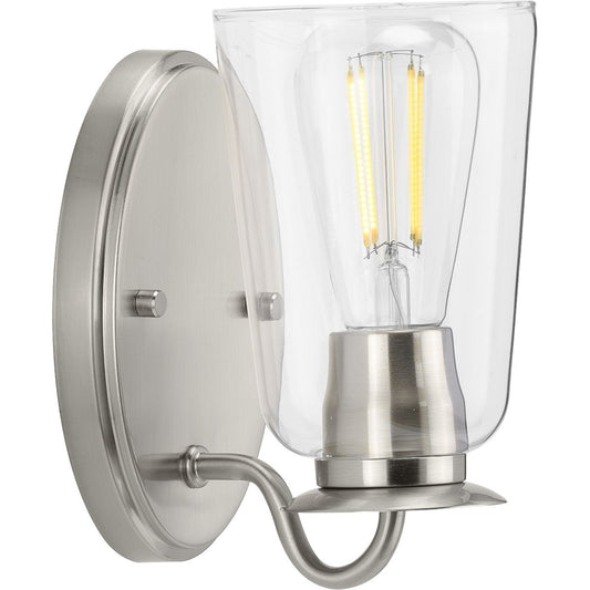 PROGRESS LIGHTING P300261-009 Brushed Nickel Durrell Collection One-Light Brushed Nickel Clear Glass Coastal Bath Vanity Light