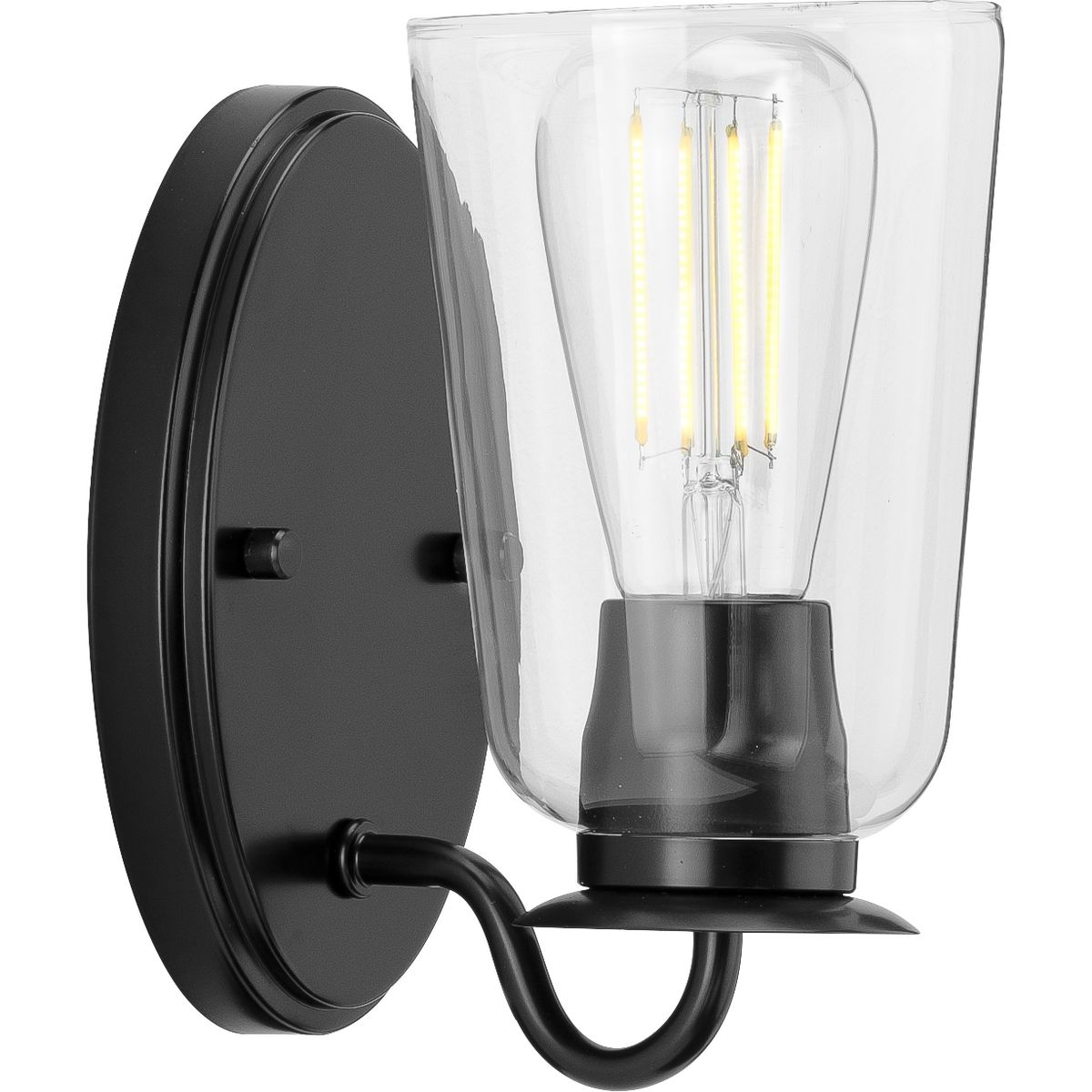 PROGRESS LIGHTING P300261-031 Matte Black Durrell Collection One-Light Matte Black Clear Glass Coastal Bath Vanity Light
