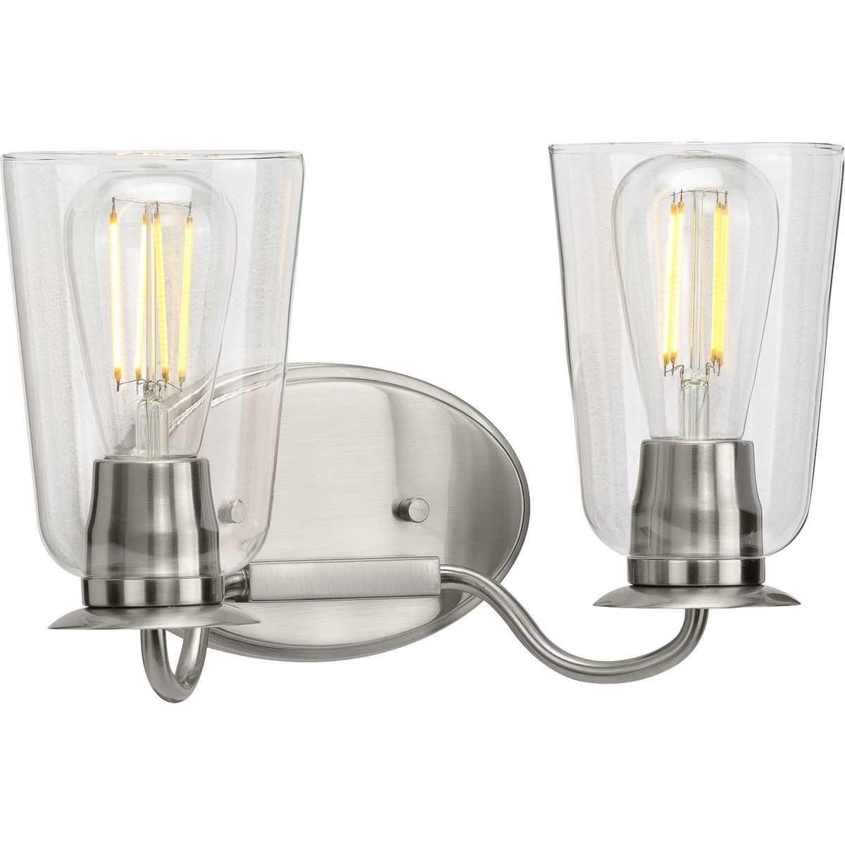 PROGRESS LIGHTING P300262-009 Brushed Nickel Durrell Collection Two-Light Brushed Nickel Clear Glass Coastal Bath Vanity Light