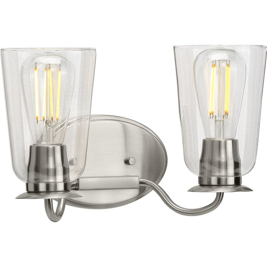 PROGRESS LIGHTING P300262-009 Brushed Nickel Durrell Collection Two-Light Brushed Nickel Clear Glass Coastal Bath Vanity Light