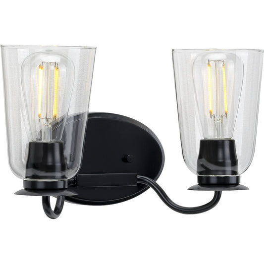 PROGRESS LIGHTING P300262-031 Matte Black Durrell Collection Two-Light Matte Black Clear Glass Coastal Bath Vanity Light