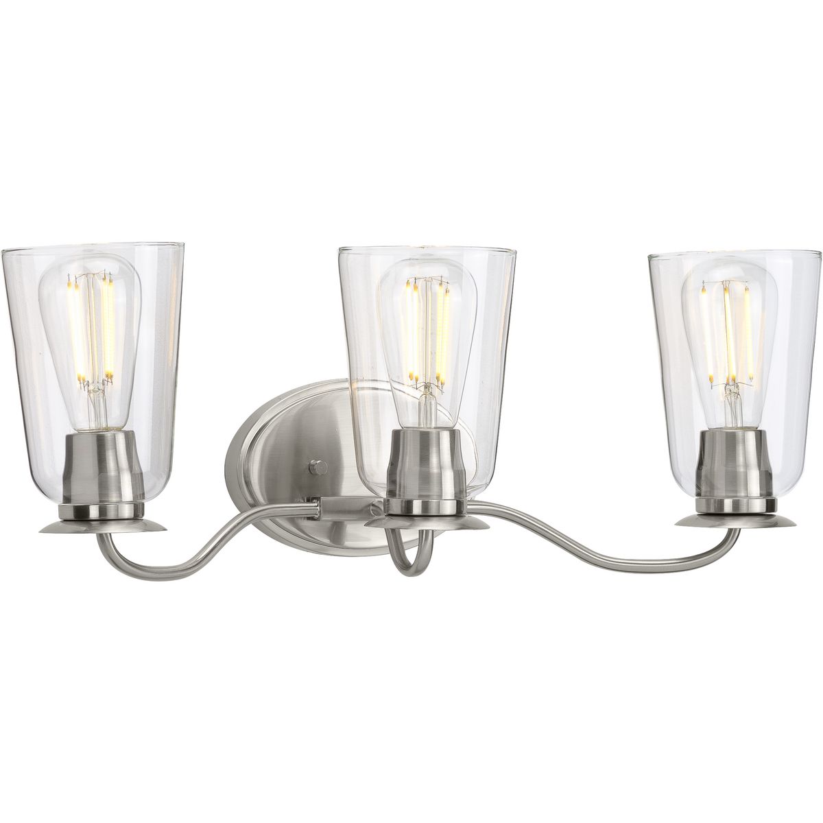 PROGRESS LIGHTING P300263-009 Brushed Nickel Durrell Collection Three-Light Brushed Nickel Clear Glass Coastal Bath Vanity Light