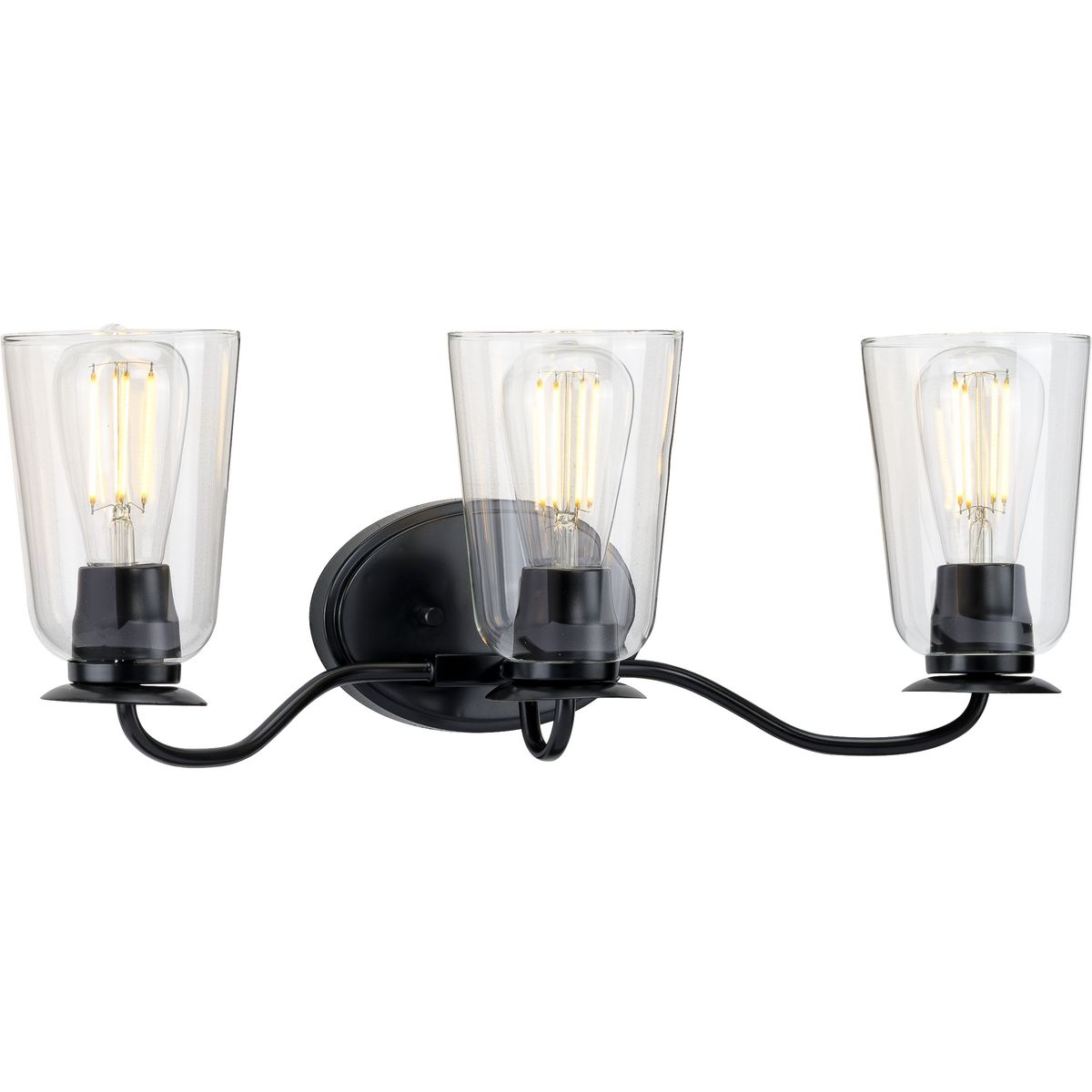 PROGRESS LIGHTING P300263-031 Matte Black Durrell Collection Three-Light Matte Black Clear Glass Coastal Bath Vanity Light