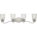 PROGRESS LIGHTING P300264-009 Brushed Nickel Durrell Collection Four-Light Brushed Nickel Clear Glass Coastal Bath Vanity Light