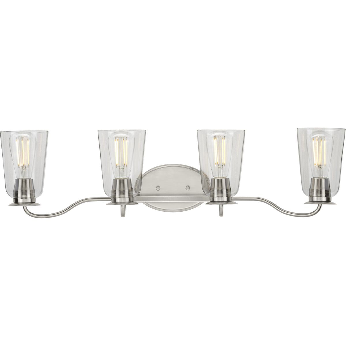 PROGRESS LIGHTING P300264-009 Brushed Nickel Durrell Collection Four-Light Brushed Nickel Clear Glass Coastal Bath Vanity Light