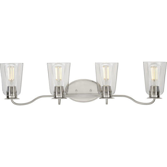 PROGRESS LIGHTING P300264-009 Brushed Nickel Durrell Collection Four-Light Brushed Nickel Clear Glass Coastal Bath Vanity Light