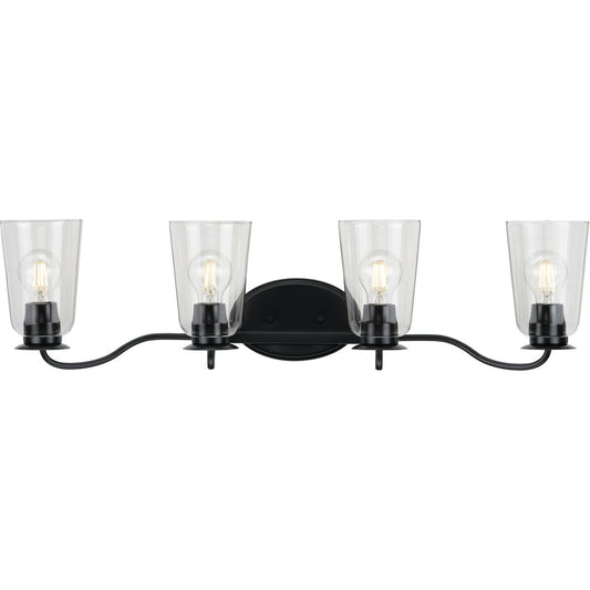 PROGRESS LIGHTING P300264-031 Matte Black Durrell Collection Four-Light Matte Black Clear Glass Coastal Bath Vanity Light