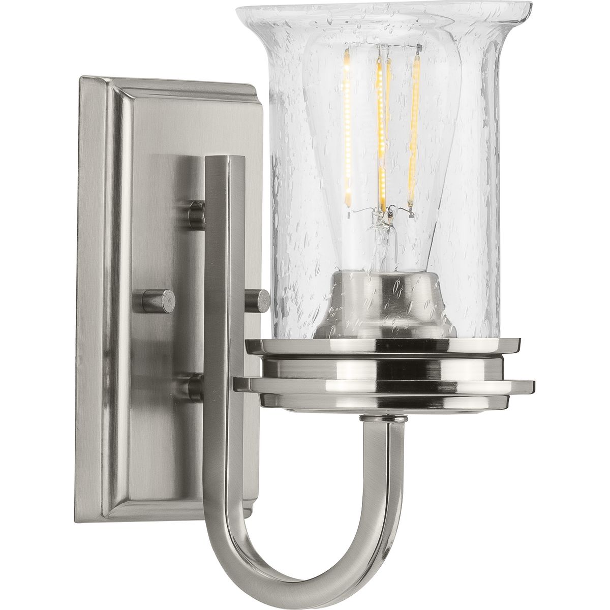 PROGRESS LIGHTING P300272-009 Brushed Nickel Winslett Collection One-Light Brushed Nickel Clear Seeded Glass Coastal Bath Vanity Light