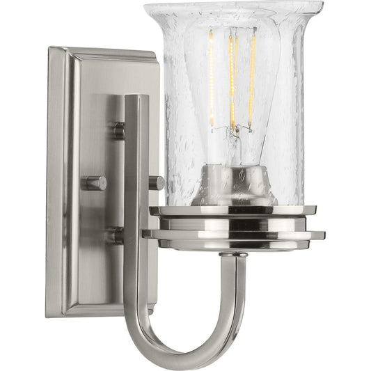 PROGRESS LIGHTING P300272-009 Brushed Nickel Winslett Collection One-Light Brushed Nickel Clear Seeded Glass Coastal Bath Vanity Light