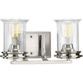 PROGRESS LIGHTING P300273-009 Brushed Nickel Winslett Collection Two-Light Brushed Nickel Clear Seeded Glass Coastal Bath Vanity Light