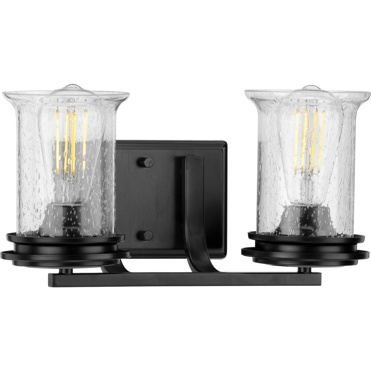 PROGRESS LIGHTING P300273-031 Matte Black Winslett Collection Two-Light Matte Black Clear Seeded Glass Coastal Bath Vanity Light