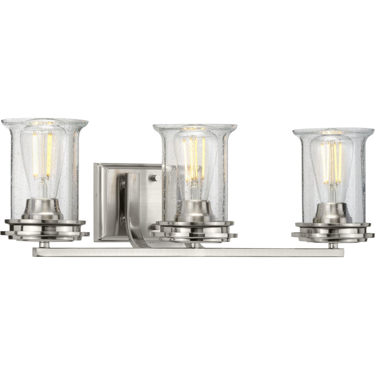 PROGRESS LIGHTING P300274-009 Brushed Nickel Winslett Collection Three-Light Brushed Nickel Clear Seeded Glass Coastal Bath Vanity Light