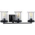 PROGRESS LIGHTING P300274-031 Matte Black Winslett Collection Three-Light Matte Black Clear Seeded Glass Coastal Bath Vanity Light