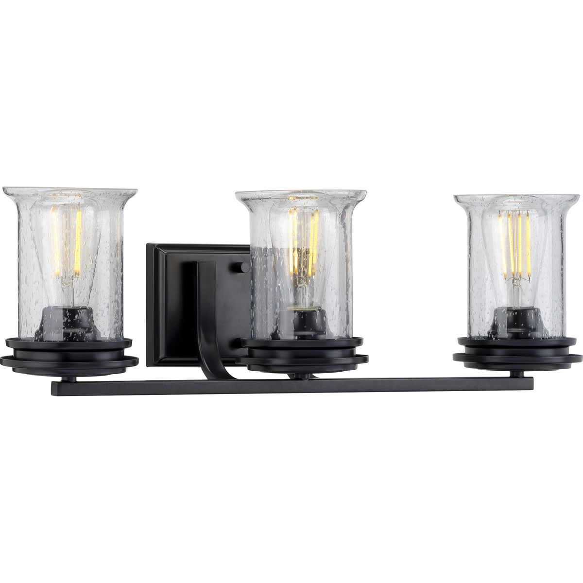PROGRESS LIGHTING P300274-031 Matte Black Winslett Collection Three-Light Matte Black Clear Seeded Glass Coastal Bath Vanity Light