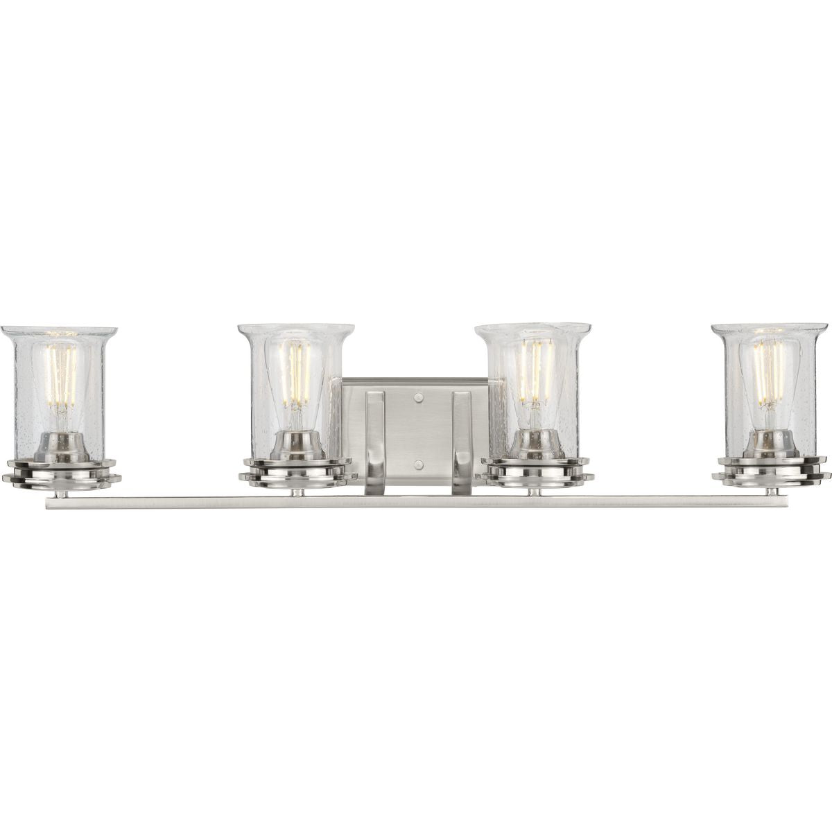 PROGRESS LIGHTING P300275-009 Brushed Nickel Winslett Collection Four-Light Brushed Nickel Clear Seeded Glass Coastal Bath Vanity Light