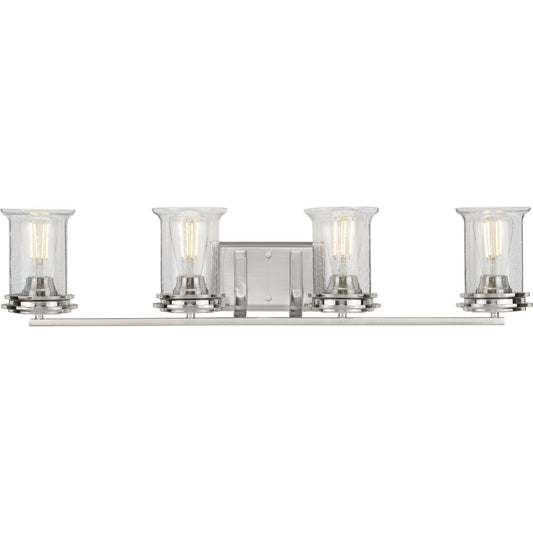 PROGRESS LIGHTING P300275-009 Brushed Nickel Winslett Collection Four-Light Brushed Nickel Clear Seeded Glass Coastal Bath Vanity Light