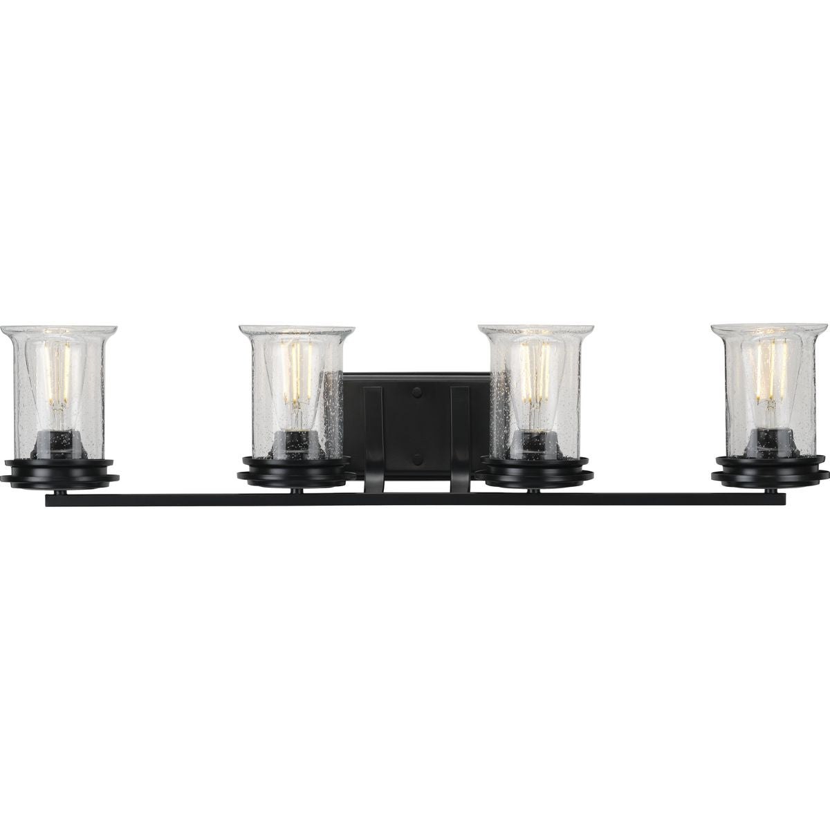 PROGRESS LIGHTING P300275-031 Matte Black Winslett Collection Four-Light Matte Black Clear Seeded Glass Coastal Bath Vanity Light