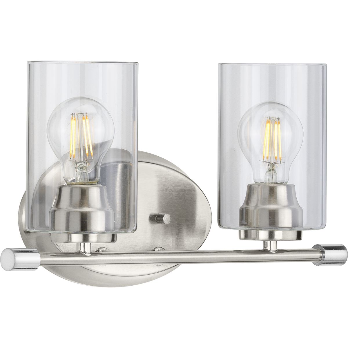 PROGRESS LIGHTING P300277-009 Brushed Nickel Riley Collection Two-Light Brushed Nickel Clear Glass Modern Bath Vanity Light