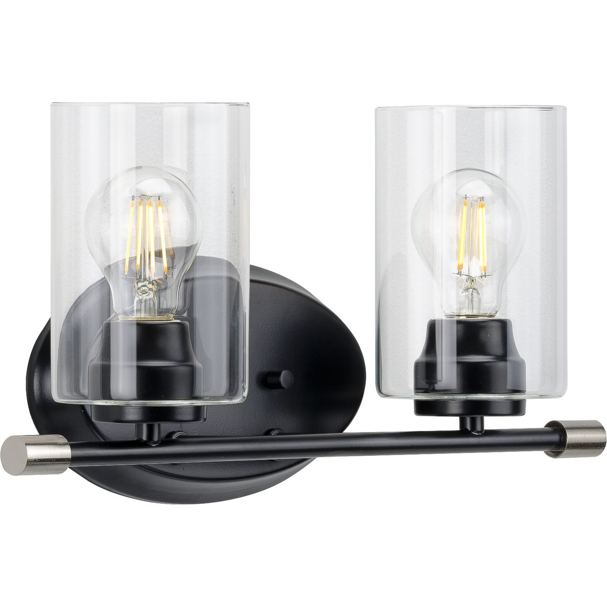 PROGRESS LIGHTING P300277-031 Matte Black Riley Collection Two-Light Matte Black Clear Glass Modern Bath Vanity Light
