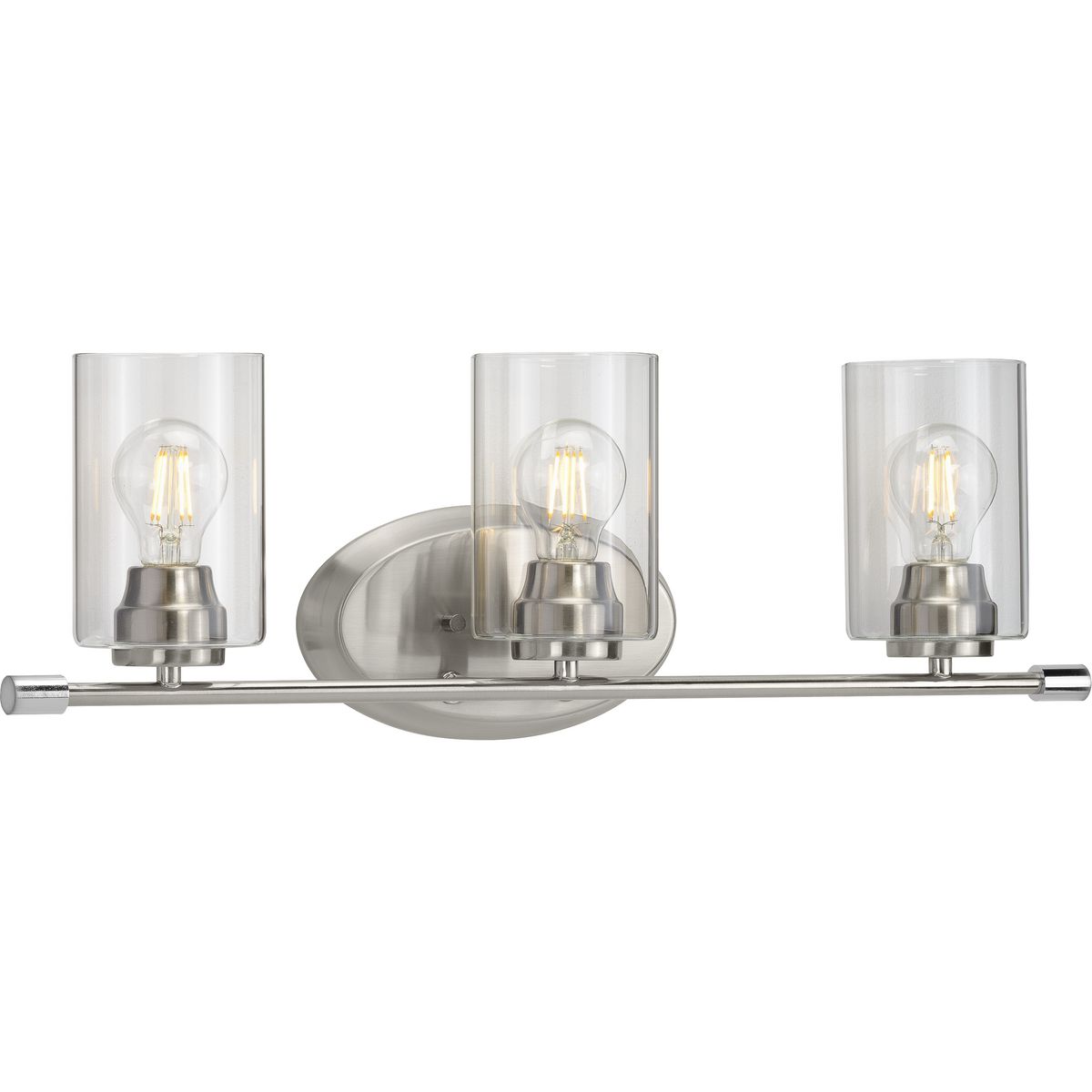 PROGRESS LIGHTING P300278-009 Brushed Nickel Riley Collection Three-Light Brushed Nickel Clear Glass Modern Bath Vanity Light