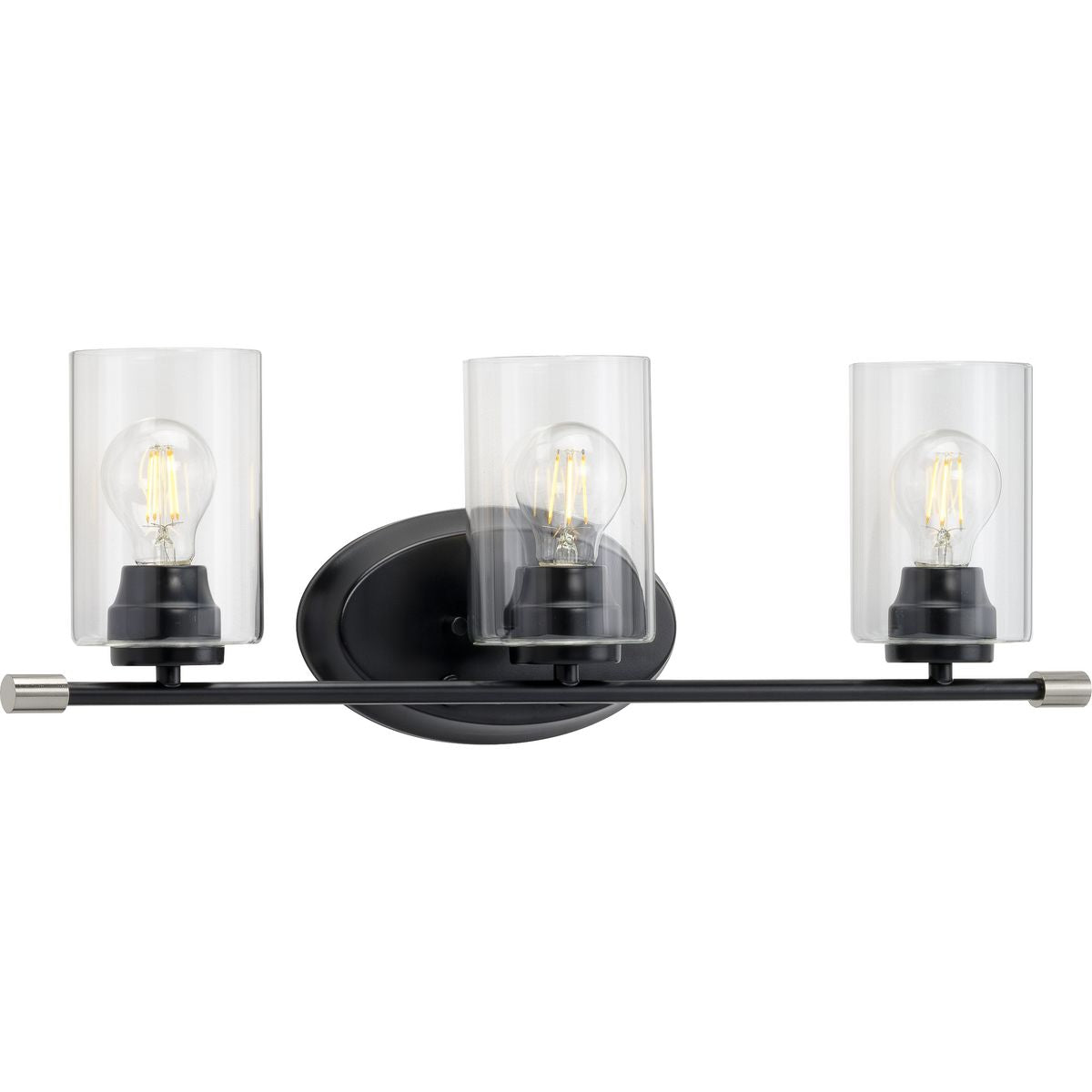 PROGRESS LIGHTING P300278-031 Matte Black Riley Collection Three-Light Matte Black Clear Glass Modern Bath Vanity Light