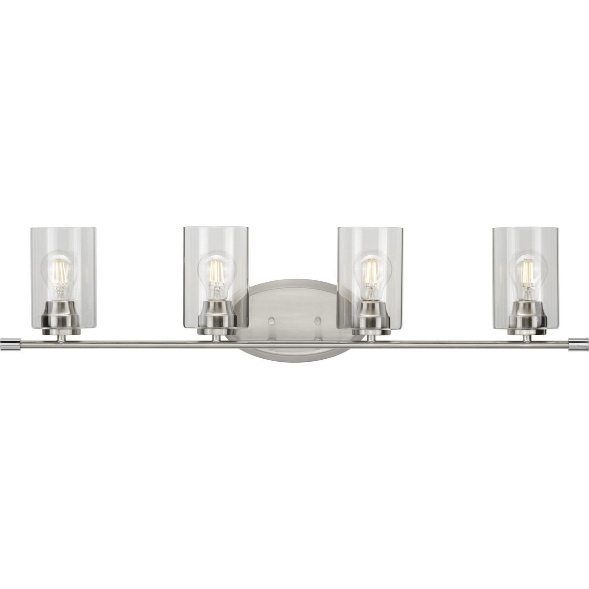 PROGRESS LIGHTING P300279-009 Brushed Nickel Riley Collection Four-Light Brushed Nickel Clear Glass Modern Bath Vanity Light