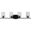 PROGRESS LIGHTING P300279-031 Matte Black Riley Collection Four-Light Matte Black Clear Glass Modern Bath Vanity Light